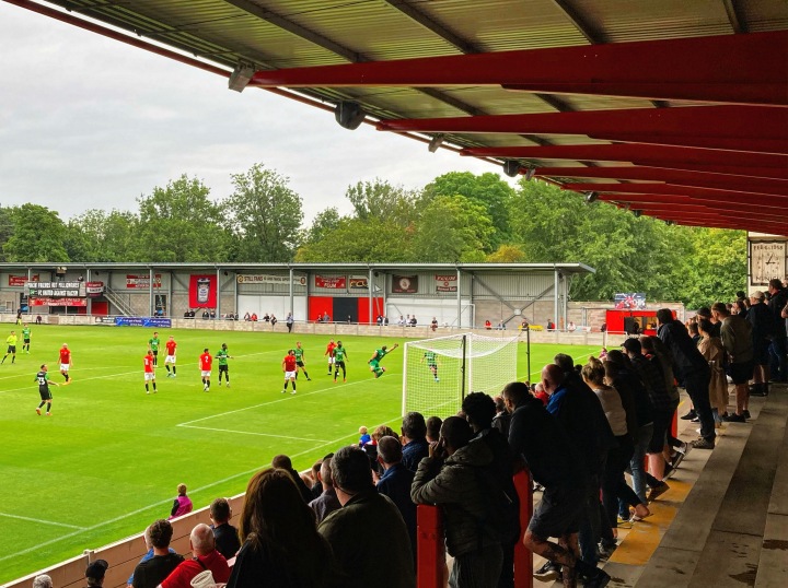 Match action from a pre-season friendly between FC United of Manchester and Doncaster Rovers