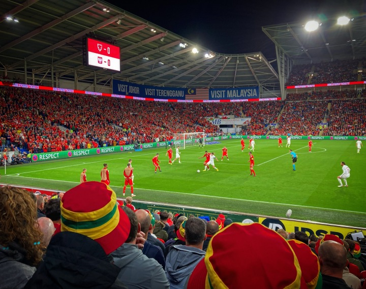 Match action from Wales versus Poland in a packed Cardiff City Stadium