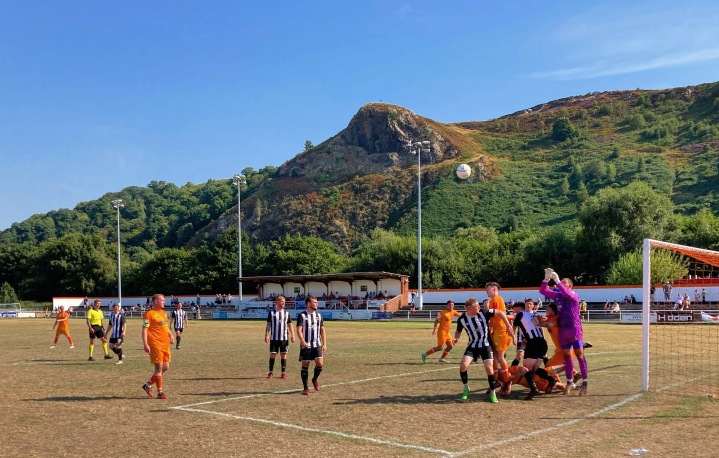 Match action from Conwy Borough versus Llandudno in front of Conwy's Mynydd y Dref