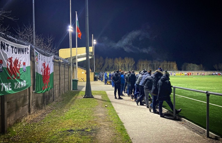 Fans and flags watch on as Bala Town play Connah's Quay United at Flint